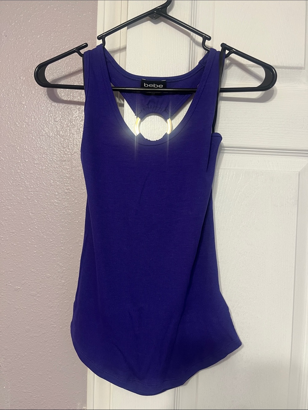 bebe Purple Ribbed Tank with Gold Ring Accent